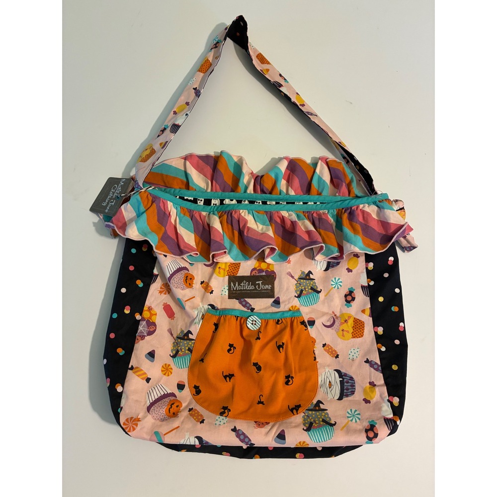 Matilda Jane Halloween Cupcake Ghost Ruffle Tote Bag Pink Orange Black New